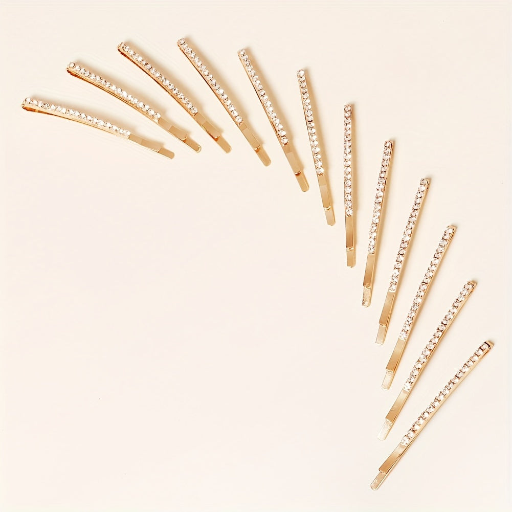 12pcs Rhinestone Decor Hair Clip Bobby Pin Non Slip Metal Hair Accessory