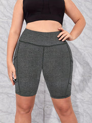 Solid High Rise Skinny Fitness Shorts With Pockets