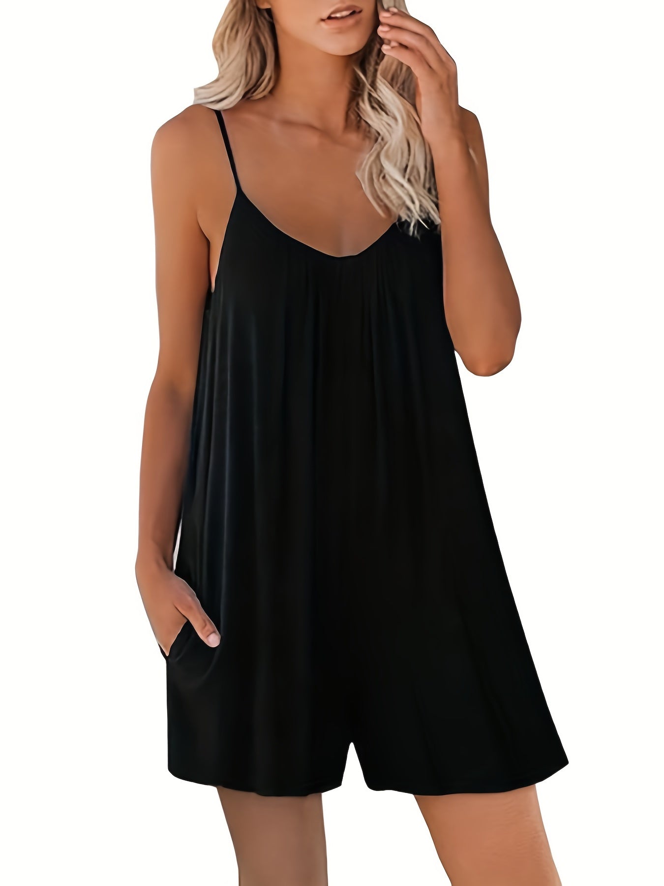  Women's V Neck Solid Cami Romper