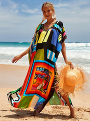  Butterfly Print V Neck Cover Up Dress