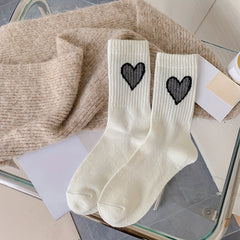 Heart Print Socks Soft & Comfy Mid Tube Women's Stockings