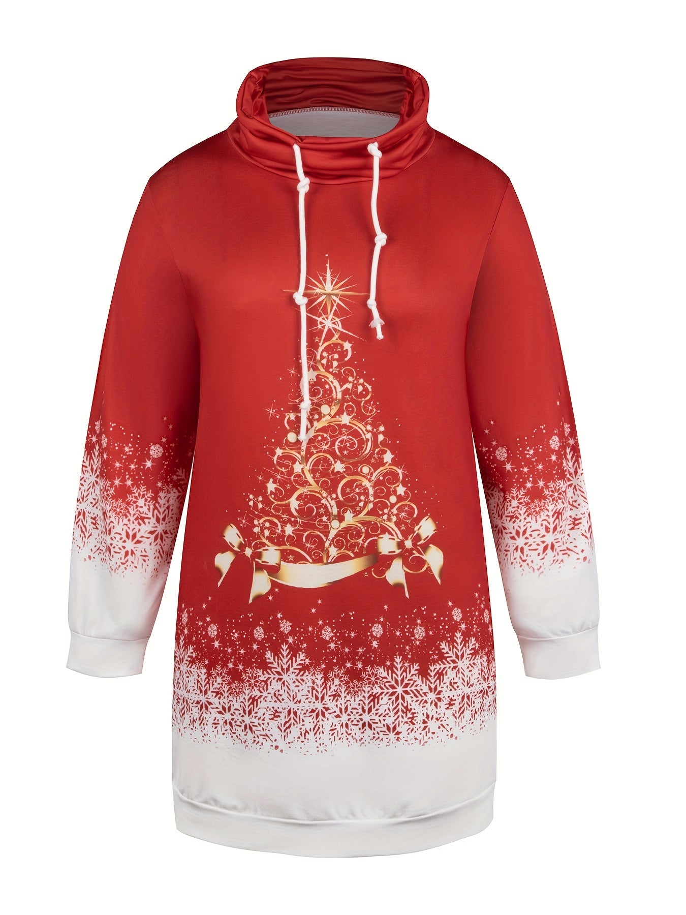  Colorblock Tree Print Long Sleeve Dress