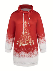  Colorblock Tree Print Long Sleeve Dress