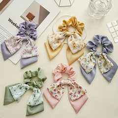 Floral Bow Hair Tie Scrunchie Ponytail Band Hair Accessories