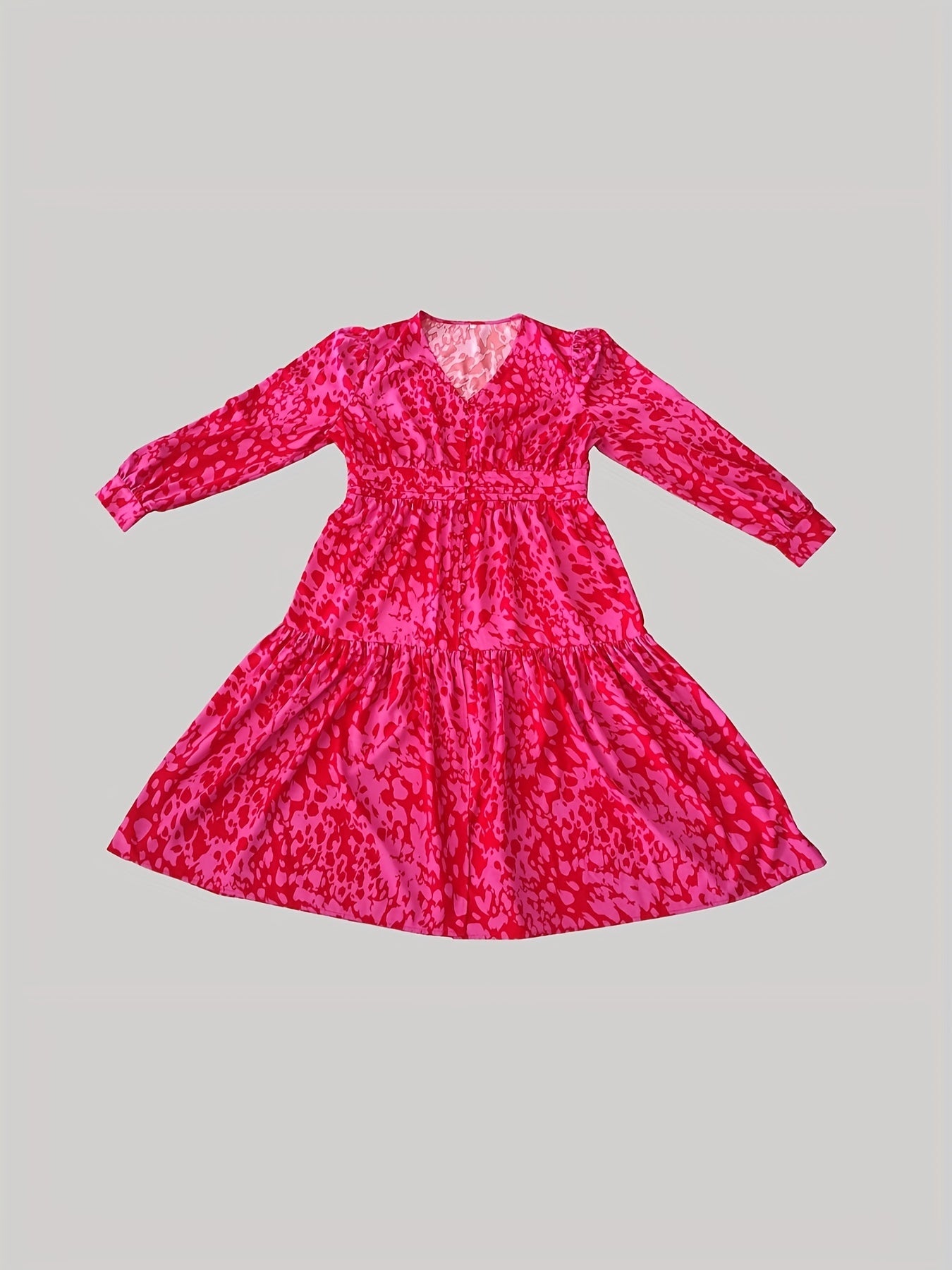  Allover Print Button Decor Midi Smock Dress