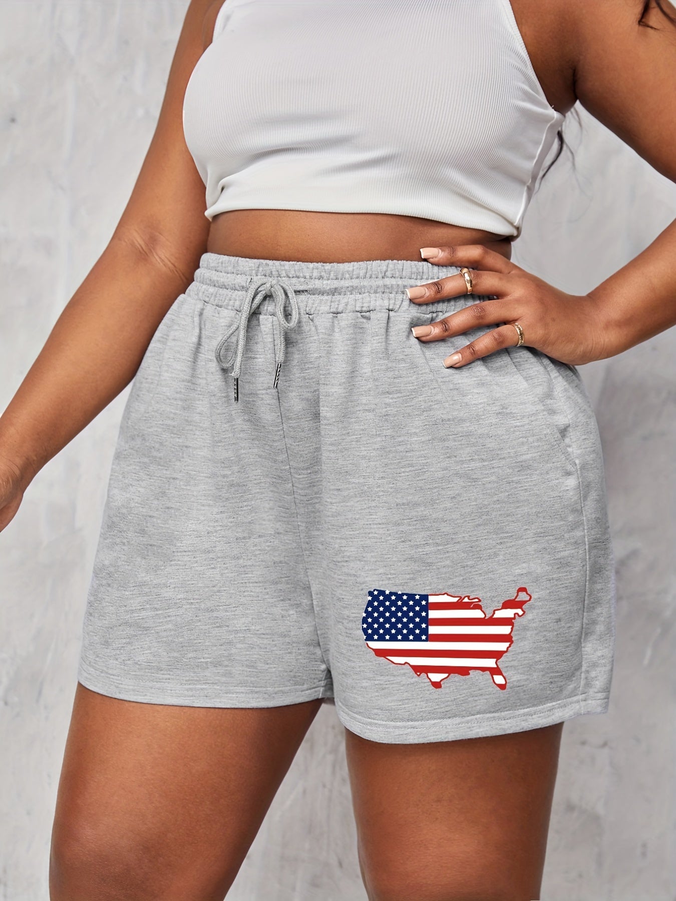 Flag Map Print Drawstring Stretch Shorts