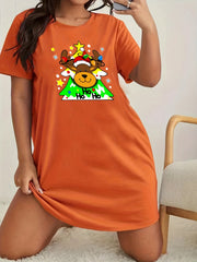  Christmas Lounge Dress Cartoon Deer Print Short Sleeve Nightdress