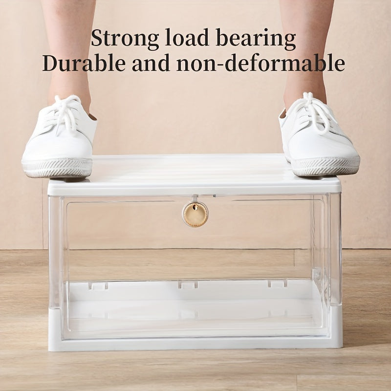 Foldable Shoes Storage Box with Lock & Front Door Portable Dustproof Basket