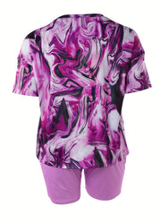  Marble Print Tee & Shorts Set