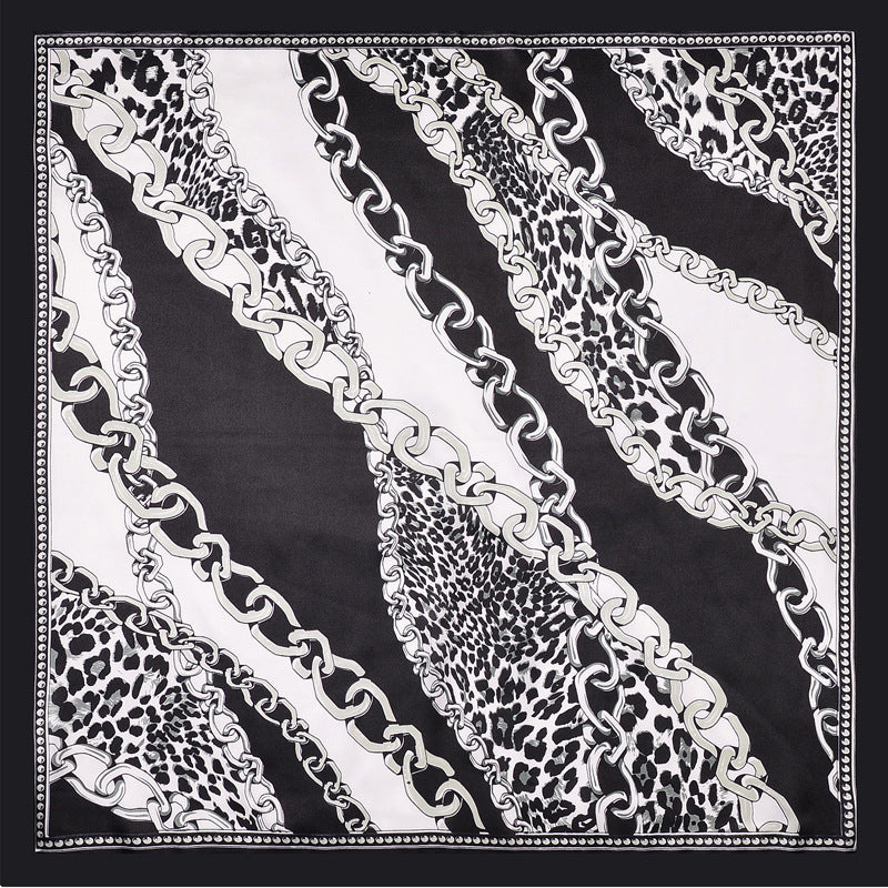 Leopard Chain Print Satin Scarf Vintage Neckerchief Head Wrap