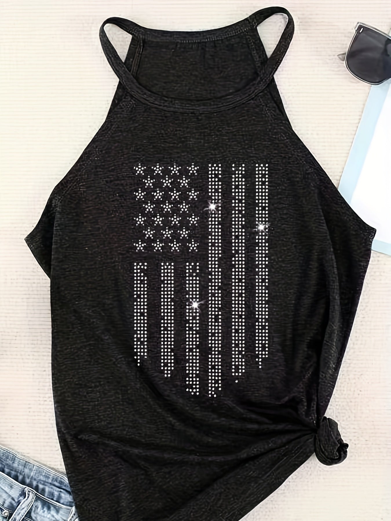 American Flags Print Sleeveless Top Summer Casual Independence Top