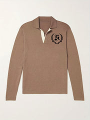 Retro Letter Pattern Knit Polo Shirt Men's Casual Lapel Pullover