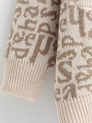  Letter Print Sweater Cardigan With Pockets