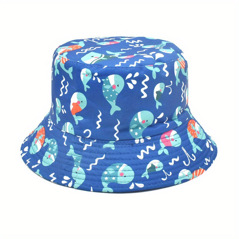 Marine Life Print Bucket Hat UV Protection Sunscreen