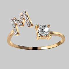 26 Letters Zircon Studded Adjustable Rings Jewelry