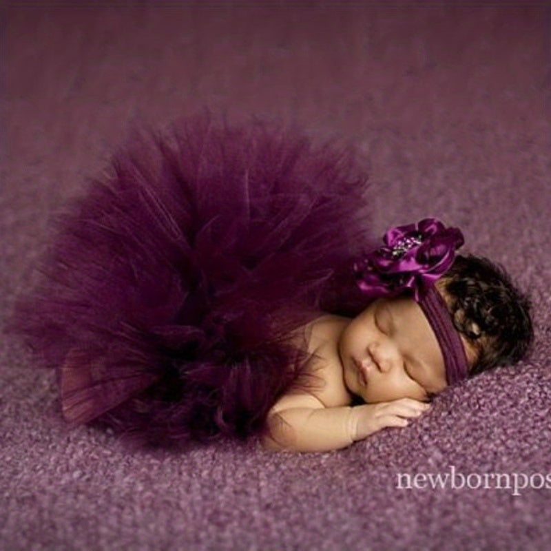 Plum Blossom Tutu Skirt and Headband Set - Purple Tutu Set for Baby Girl