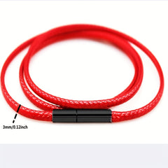 Men's 3mm Wax Leather Cord Necklace with Stainless Steel Buckle