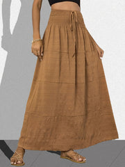  Solid Crinkle Shirred Waist Maxi Skirt