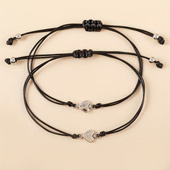 2 Pcs Stackable Heart Bracelet Adjustable Rope Braided Bracelet