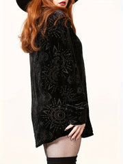  Gothic Blouse Women's Plus Moon Sun Print Long Sleeve Button Up Shirt