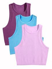 3 Pcs Sleeveless Ribbed Tank Top for Women's Activewear