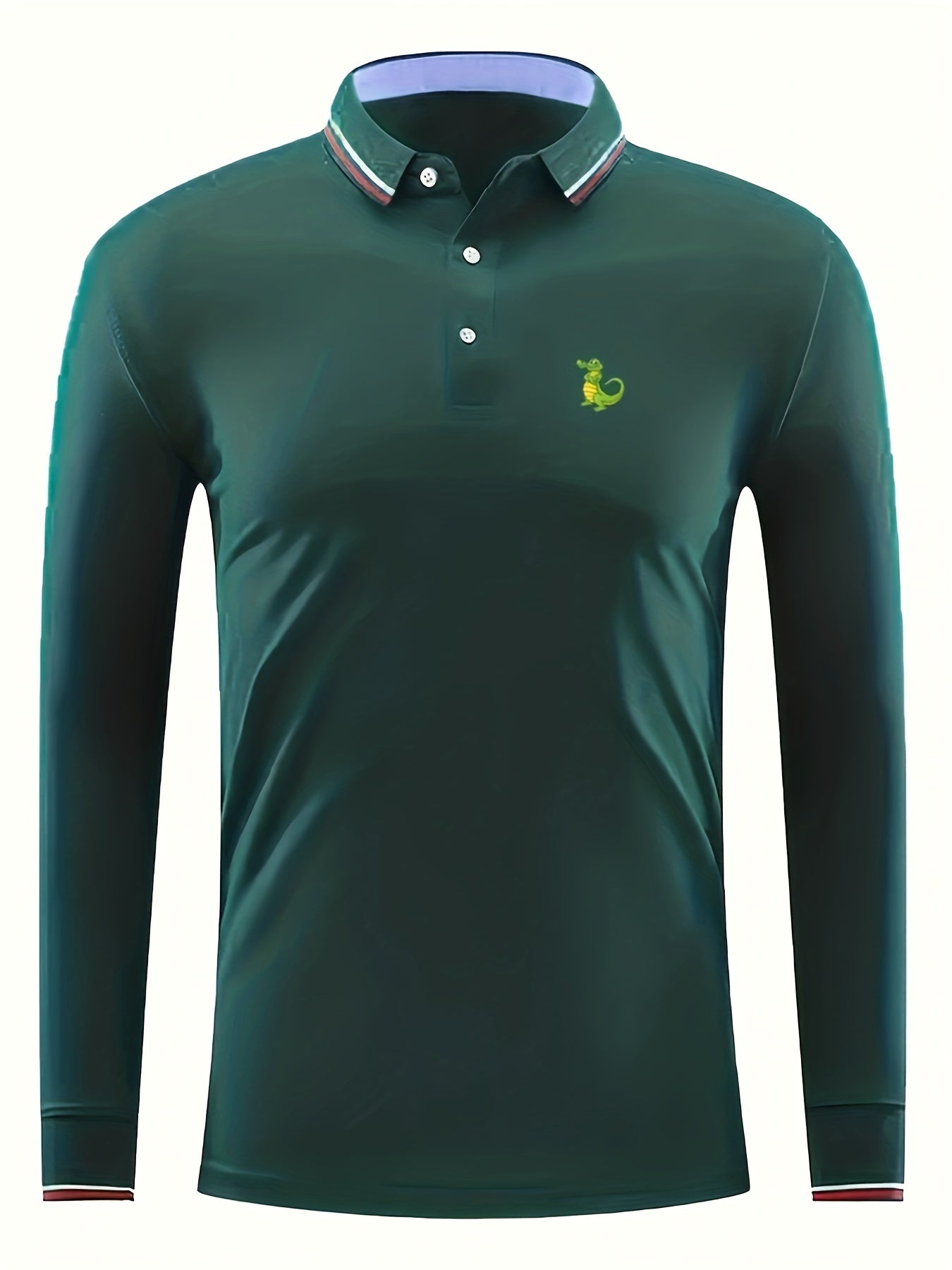 Men's Green Croc Print Polo Shirt Casual Stretch Breathable