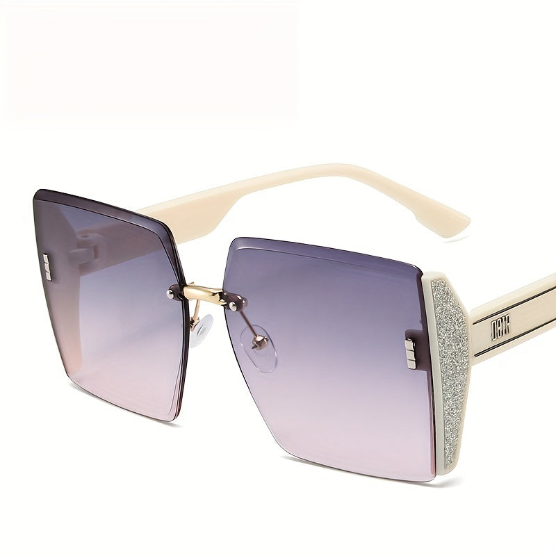 Square Frameless Trimmed Sunglasses Big Frame Sunglasses