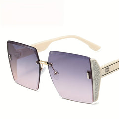 Square Frameless Trimmed Sunglasses Big Frame Sunglasses
