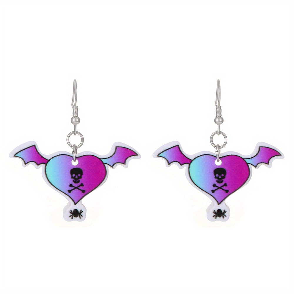 Heart Skull Bat Halloween Dangle Earrings Goth Style Ghost Ornaments