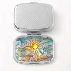 Stained Glass Sun Print Pill Case Dual Compartment Medicine Box