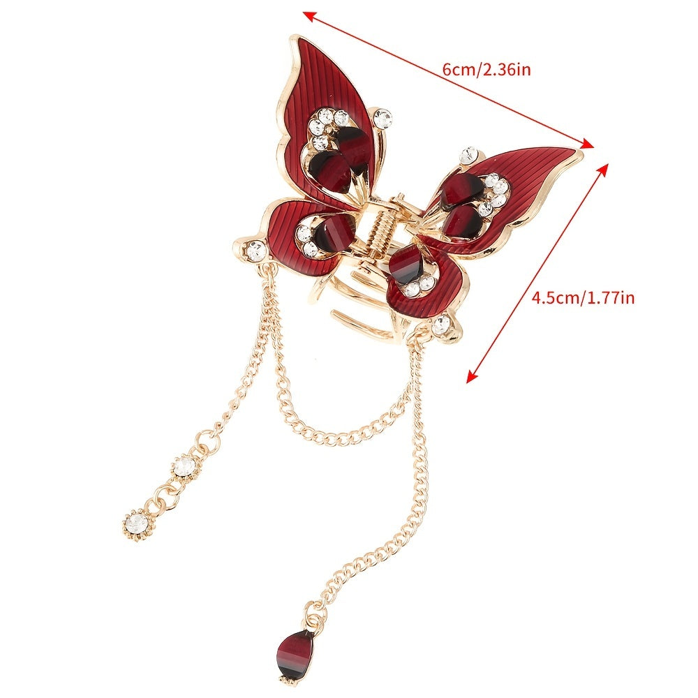 Butterfly Rhinestone Tassel Hair Claw Clip Vintage Grip Hair Jaw Clip
