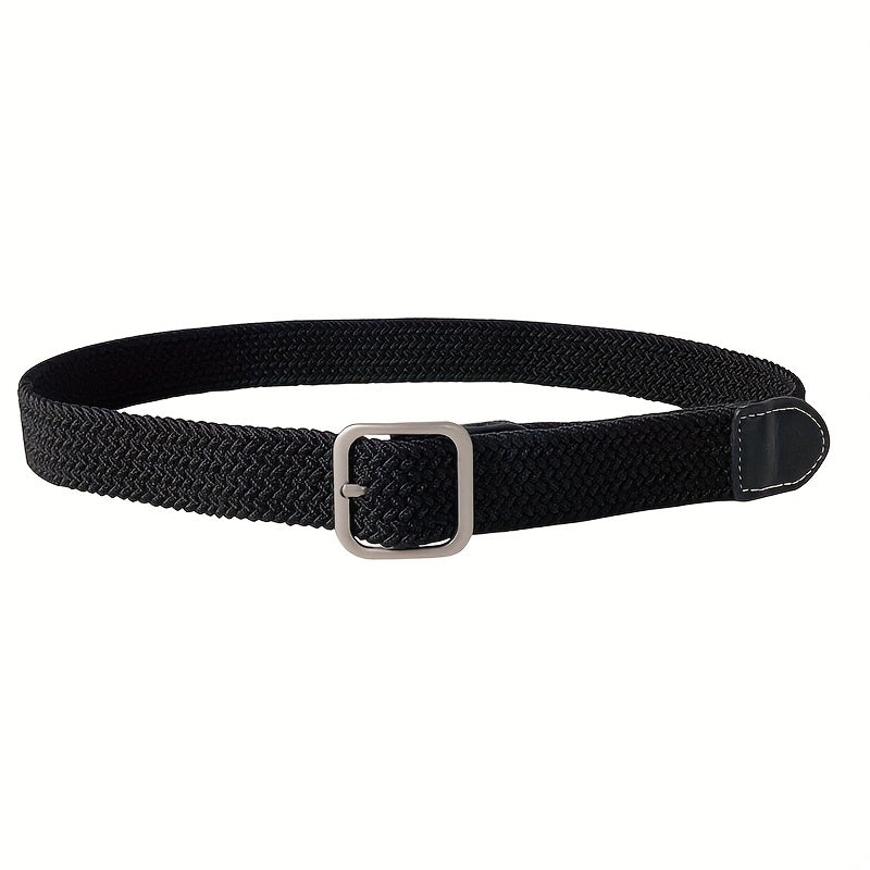 Elastic Woven Canvas Belt Men Women Casual Square Buckle