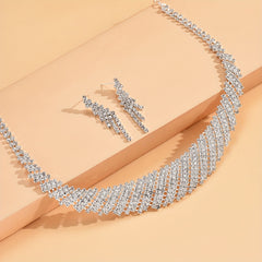Rhinestone Bridal Jewelry Set Silver Plated Accessories