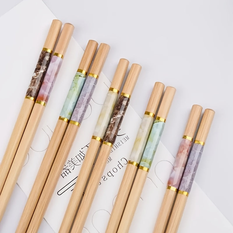 5 Pairs Bamboo Crackle Print Chopsticks Chinese Food Chopsticks