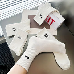 5 Pairs Expression Print Ribbed Socks for Women