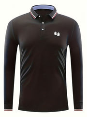 Halloween Cartoon Ghost Print Men's Casual Long Sleeve Polo Shirt