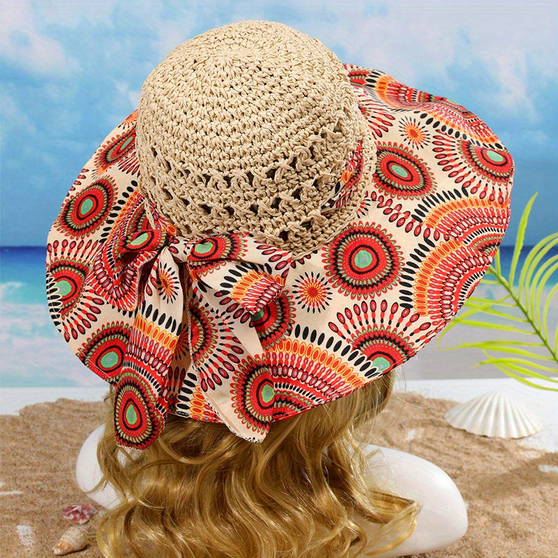 Boho Floppy Straw Sun Hat Wide Brim Beach Hat