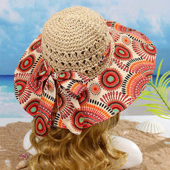 Boho Floppy Straw Sun Hat Wide Brim Beach Hat