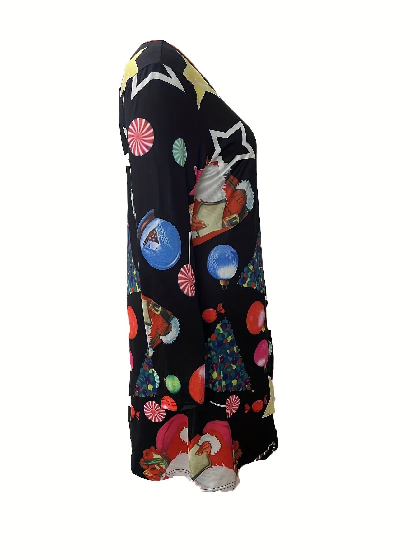  Christmas Dress Women's Plus Santa Claus Print Long Sleeve Round Neck