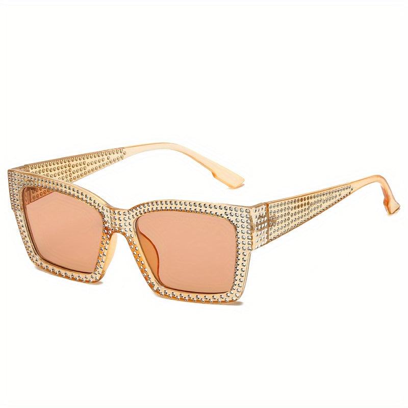 Square Frame Sunglasses Rhinestone Decor Stylish Cat Eye Eyeglasses