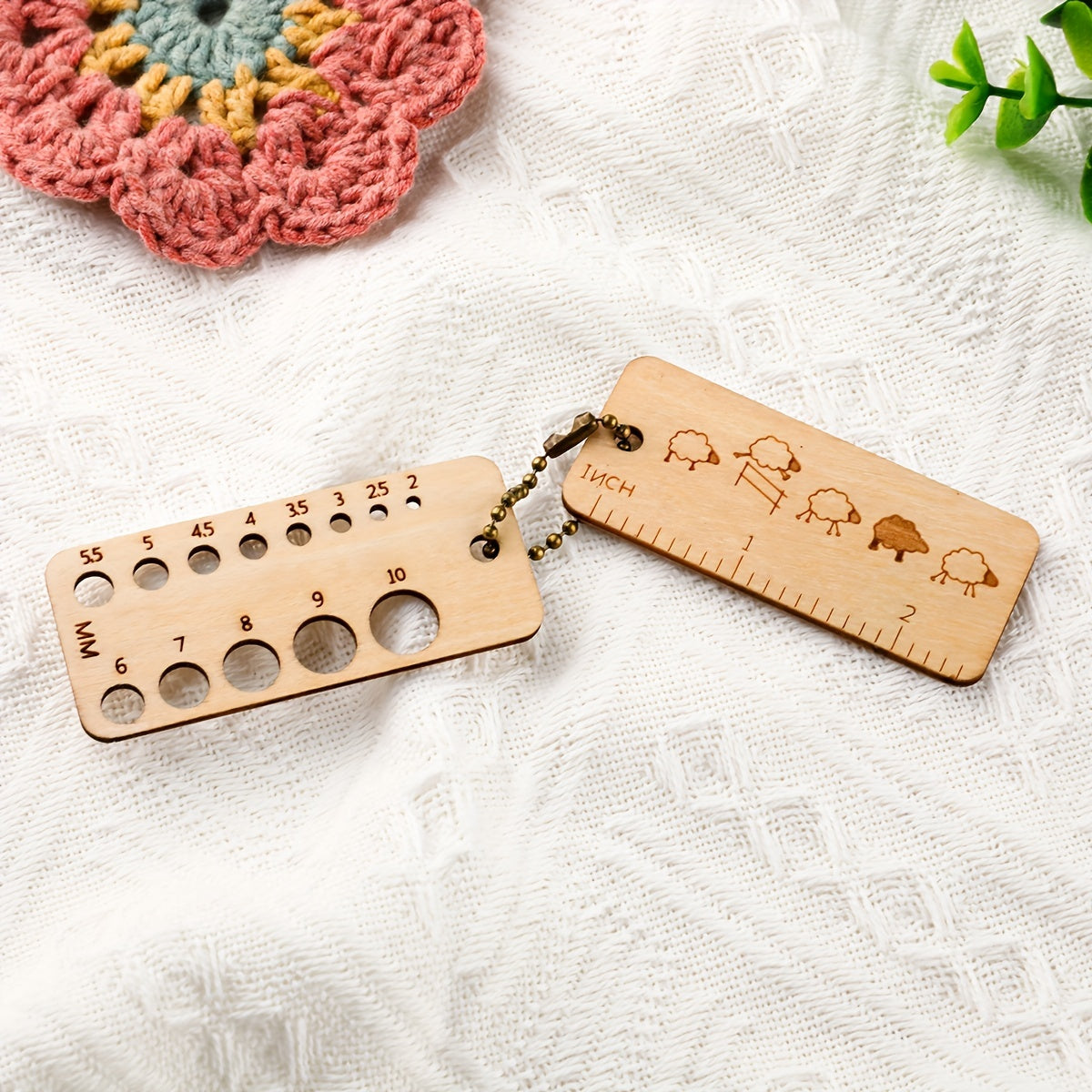Wood Knitting Needle Gauge & Ruler Tool, 2-10mm