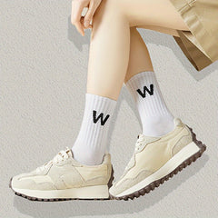 5 Pairs Letter Print Socks Breathable Women's Mid Tube Stockings