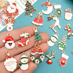 21pcs Enamel Charms Christmas Tree Santa Claus Pendants DIY Jewelry Making