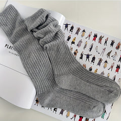 Solid Knitted Calf Socks Knee High Women's Stockings & Hosiery