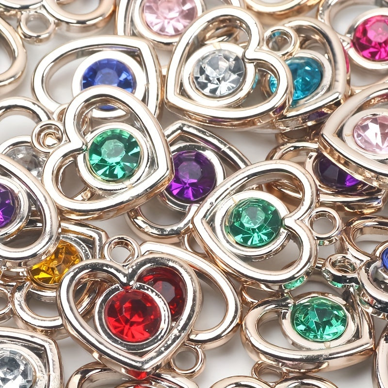 10pcs Colorful Rhinestone Heart Shape Pendant for DIY Accessories