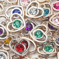 10pcs Colorful Rhinestone Heart Shape Pendant for DIY Accessories
