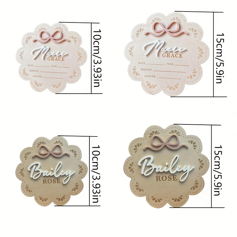 Customizable Birth Announcement Plaque Turmeric Wood with Bow