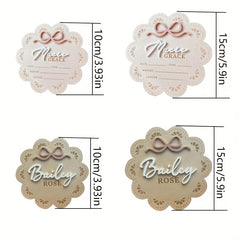 Customizable Birth Announcement Plaque Turmeric Wood with Bow