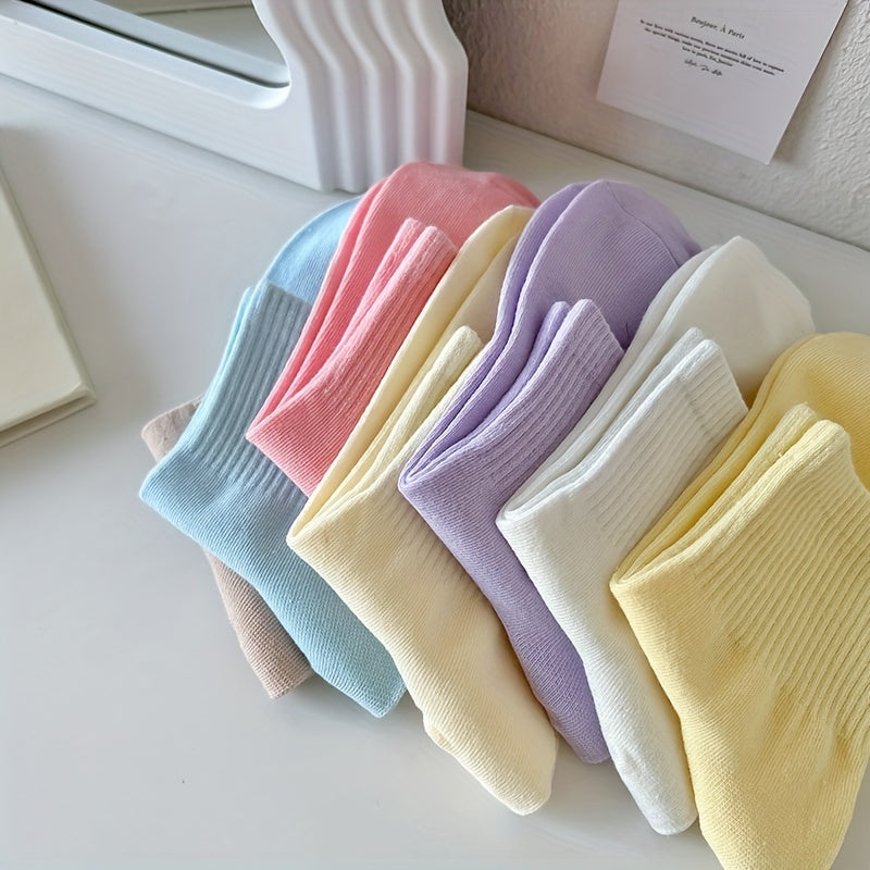10 Pairs Solid Socks Comfy & Breathable Women's Stockings