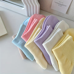 10 Pairs Solid Socks Comfy & Breathable Women's Stockings